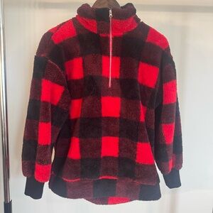 Loft Red and Black Checkered Fleece Flannel Pullover Size Small, Outdoors, Cozy